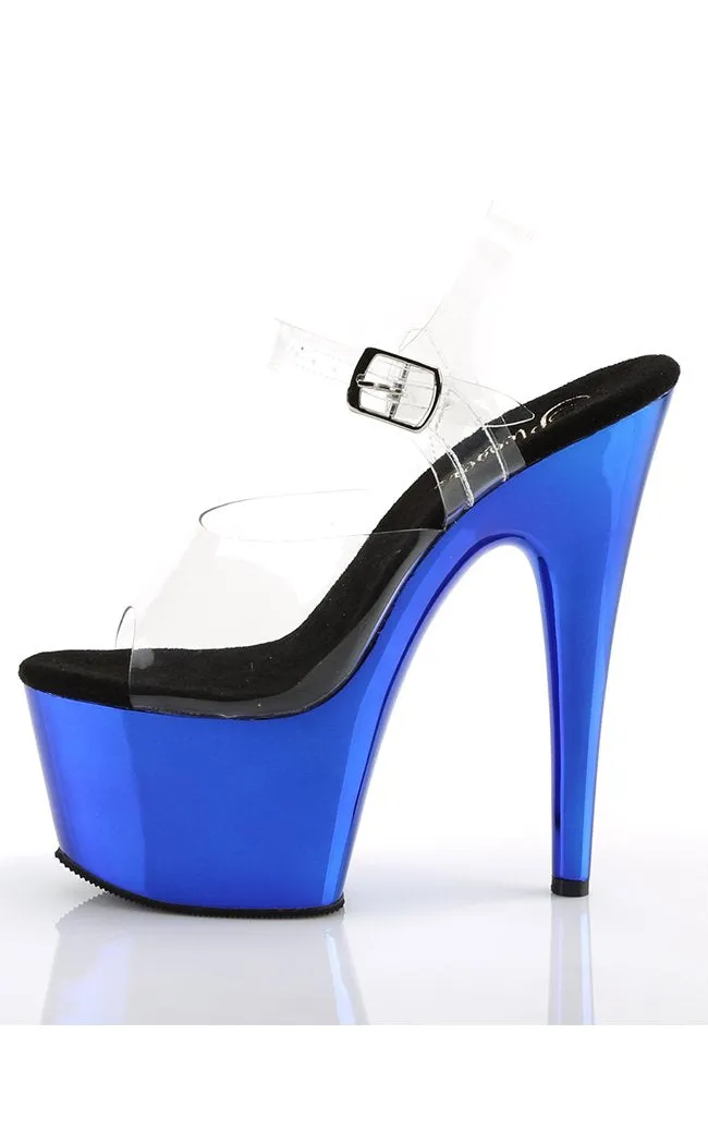 ADORE-708 Clear & Blue Chrome Platform Heels