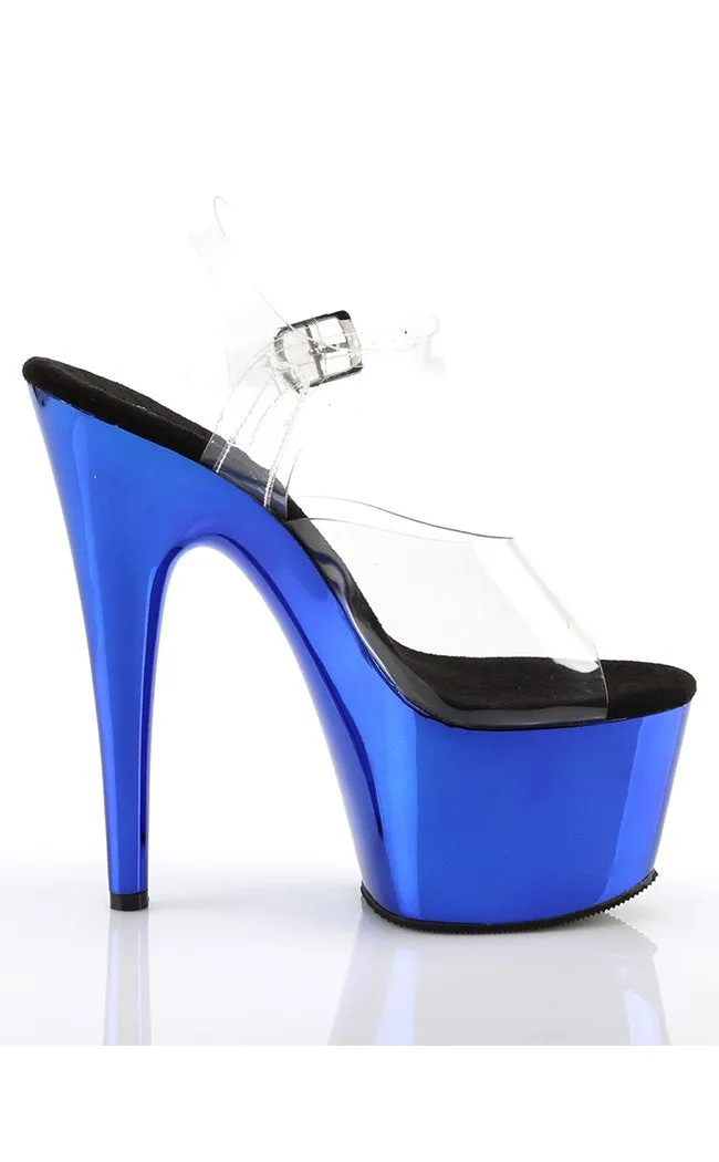 ADORE-708 Clear & Blue Chrome Platform Heels