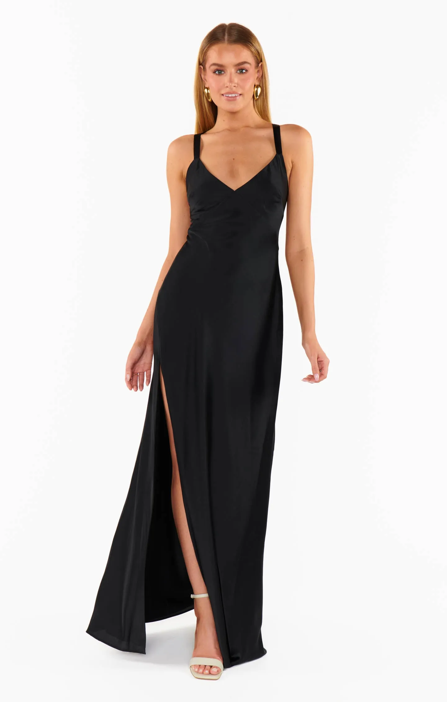 Anderson Maxi Dress ~ Black Luxe Satin