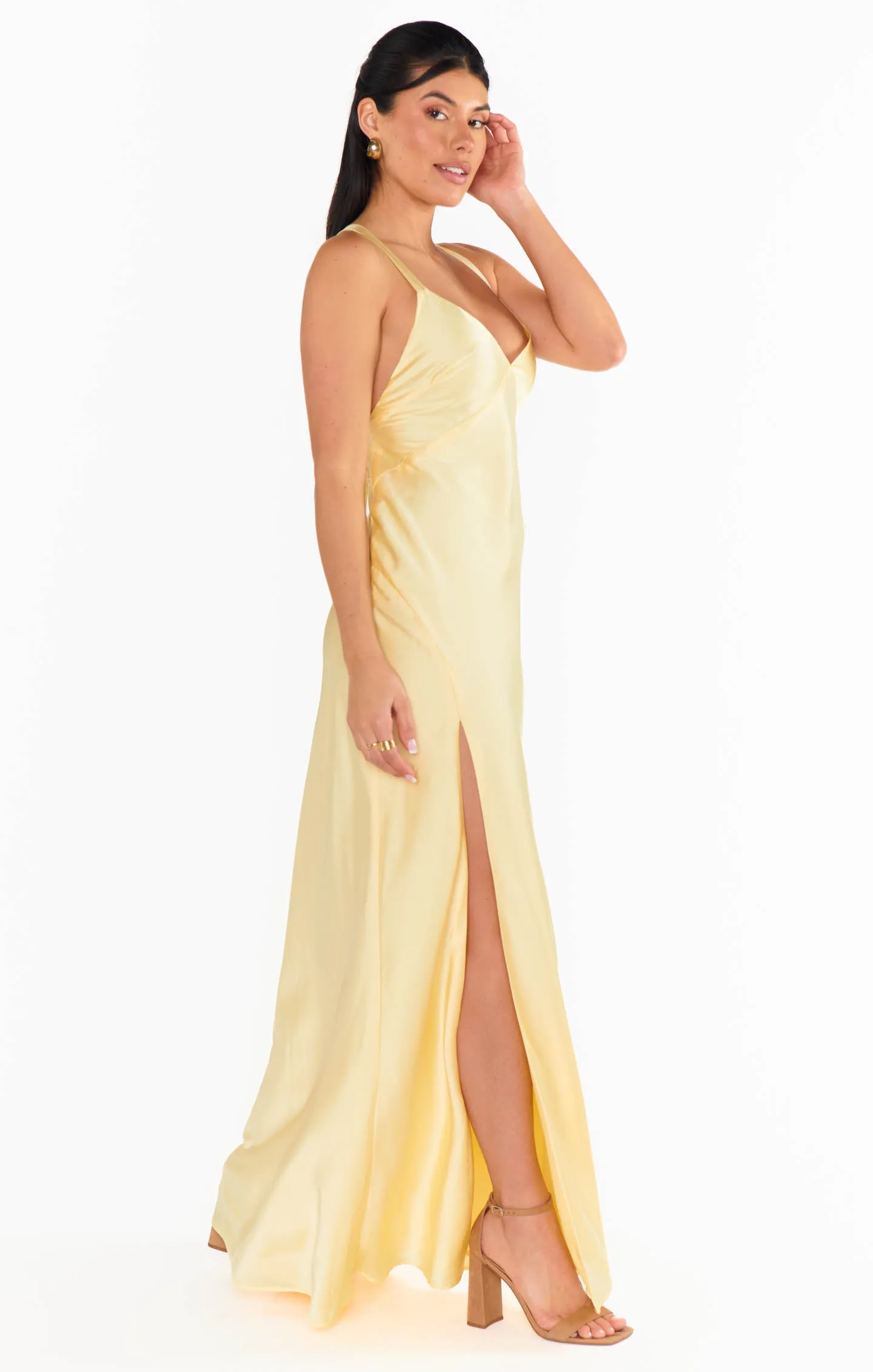 Anderson Maxi Dress ~ Pale Yellow Luxe Satin