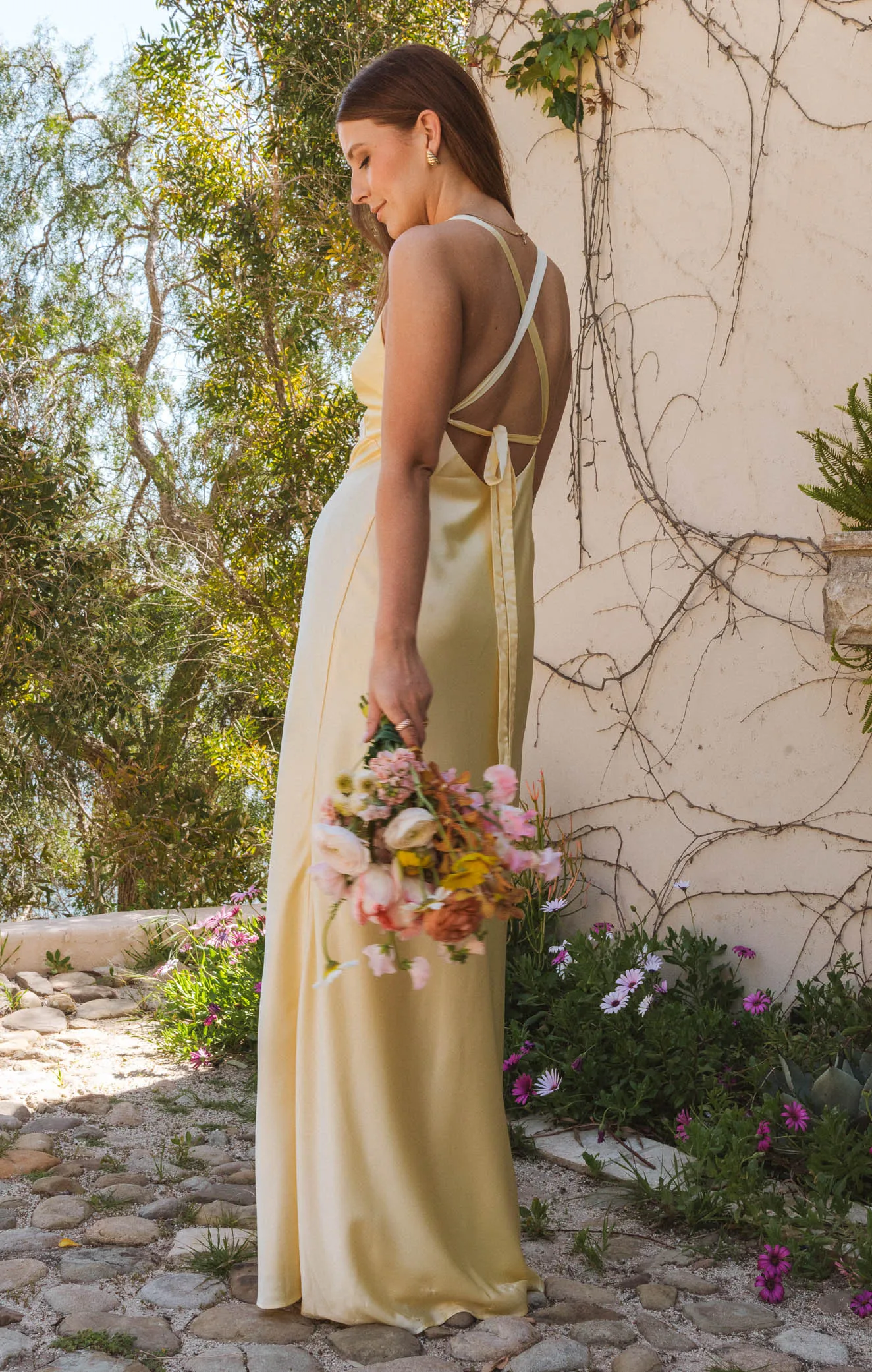 Anderson Maxi Dress ~ Pale Yellow Luxe Satin