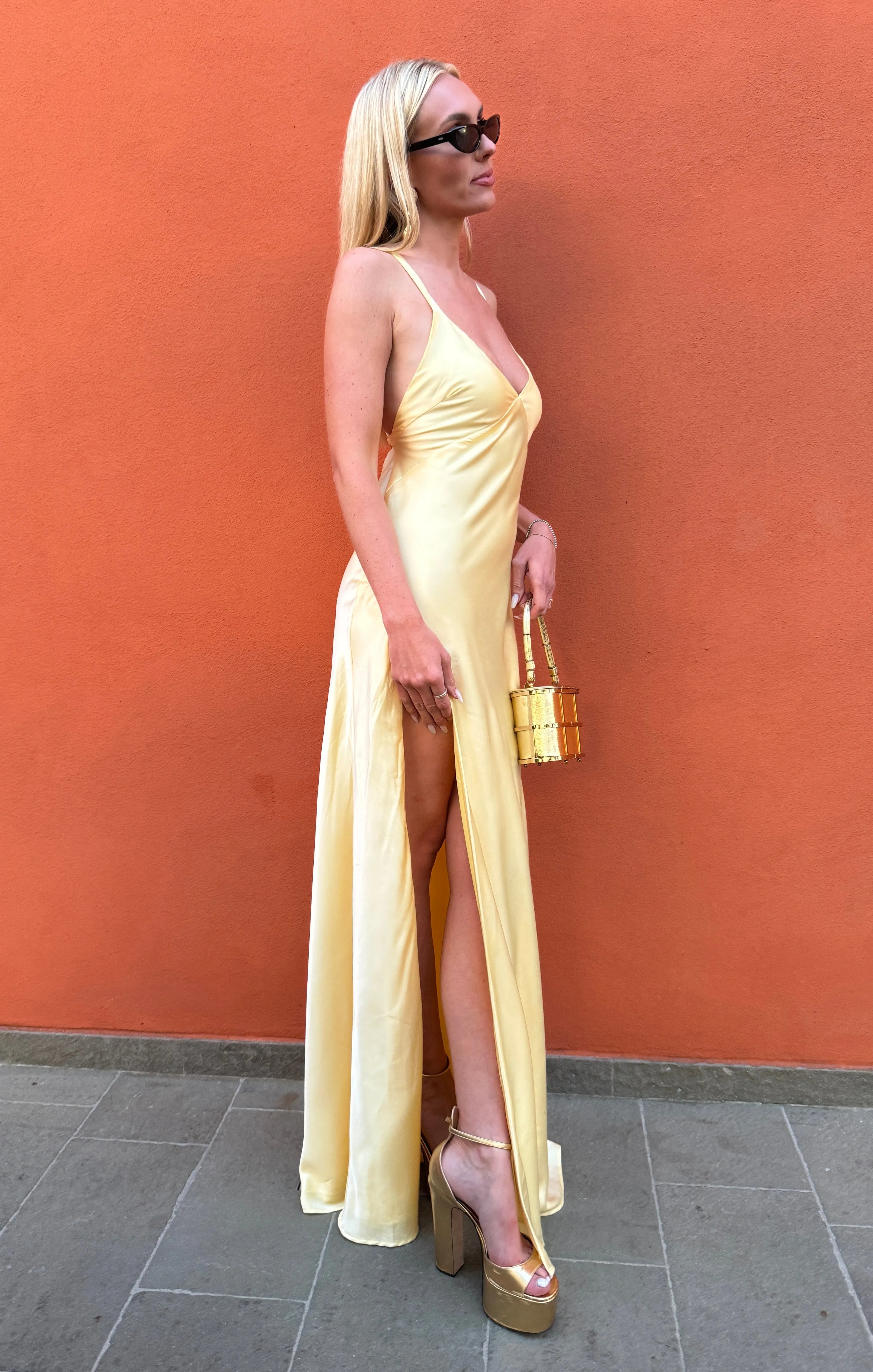 Anderson Maxi Dress ~ Pale Yellow Luxe Satin