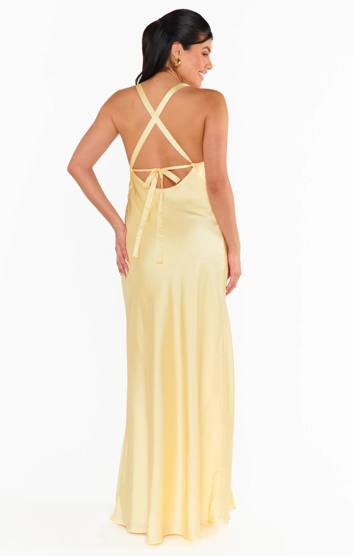 Anderson Maxi Dress ~ Pale Yellow Luxe Satin