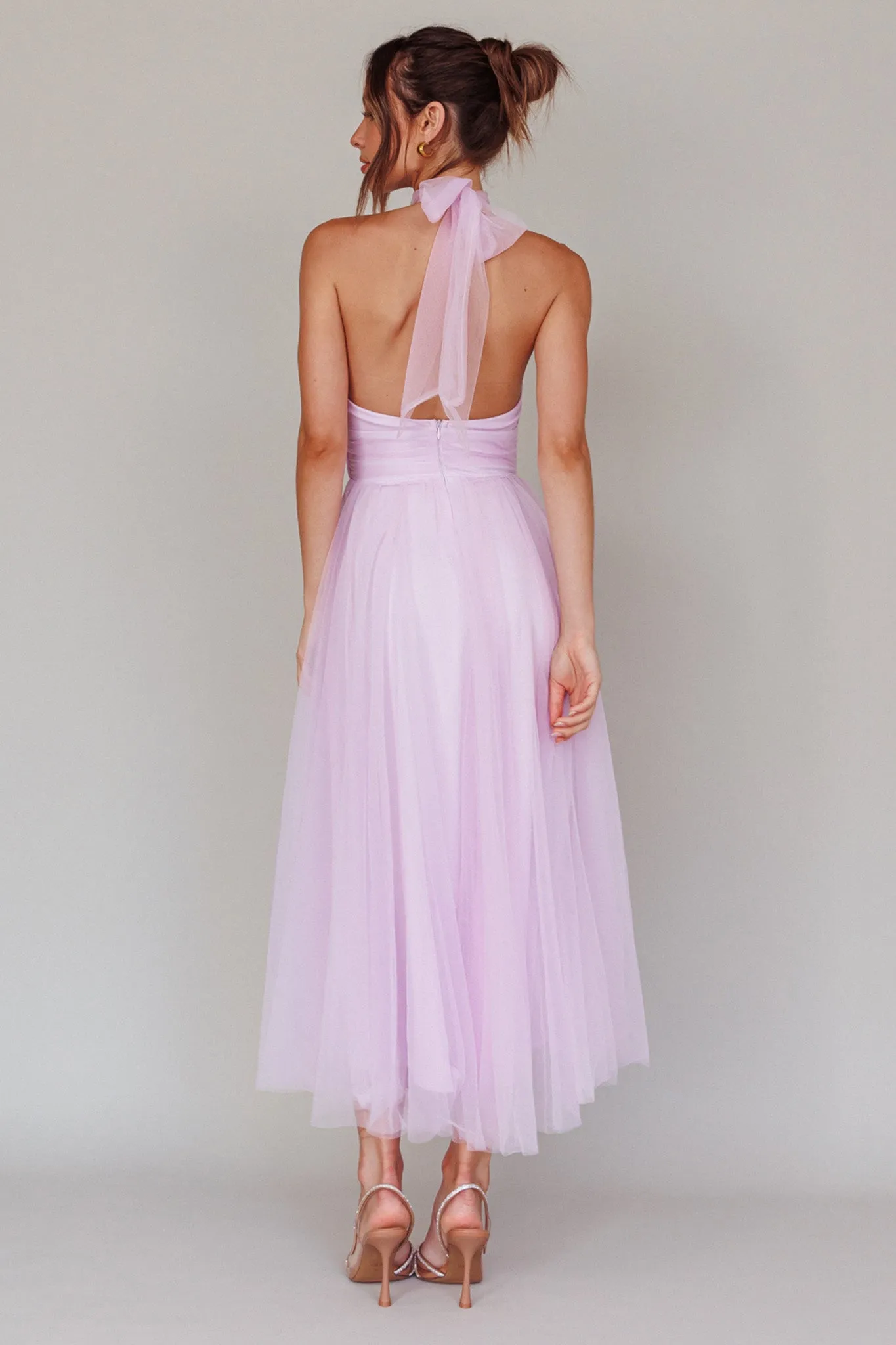 Andria Halterneck Tulle Midi Dress Light Lilac