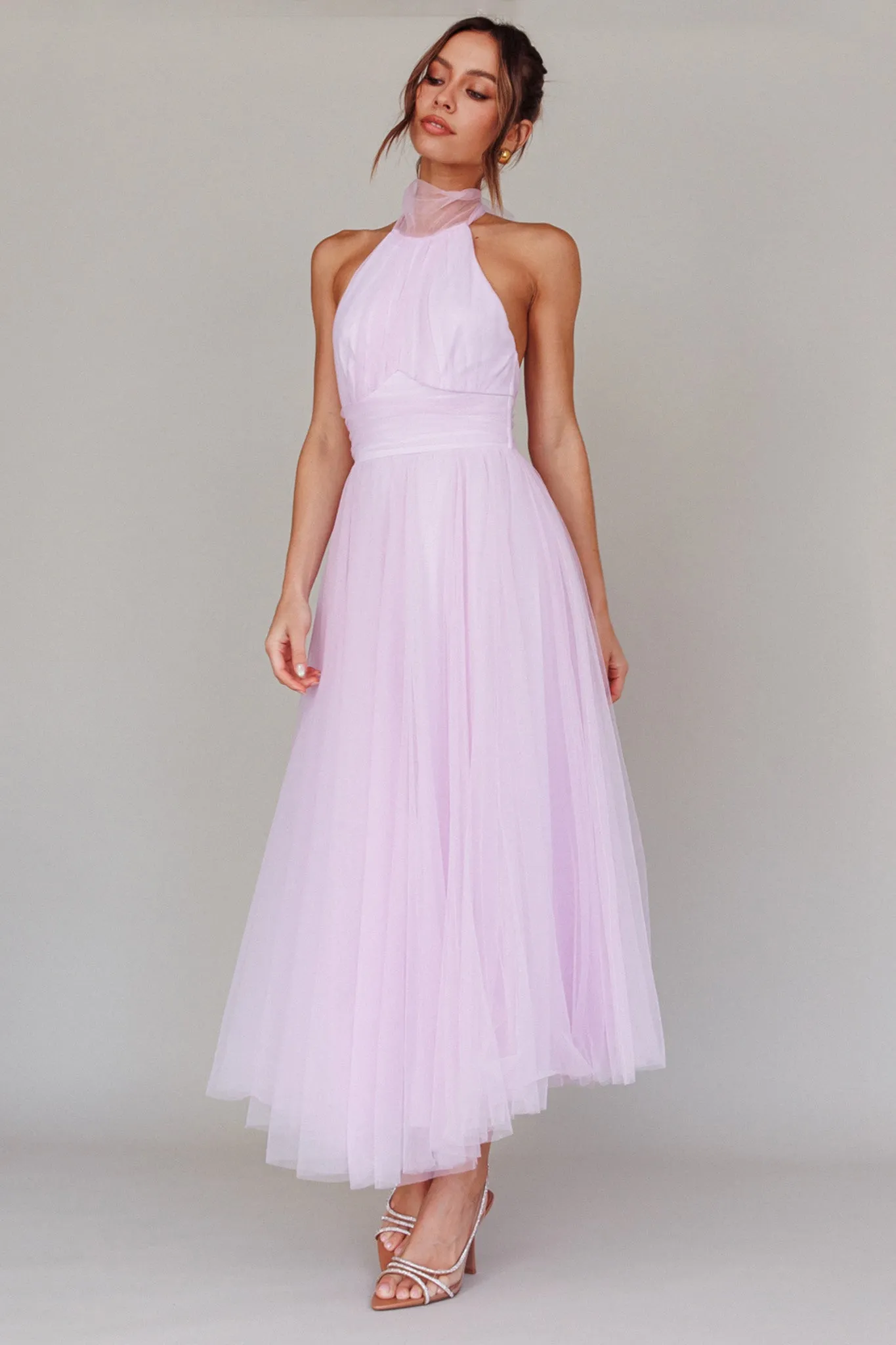 Andria Halterneck Tulle Midi Dress Light Lilac