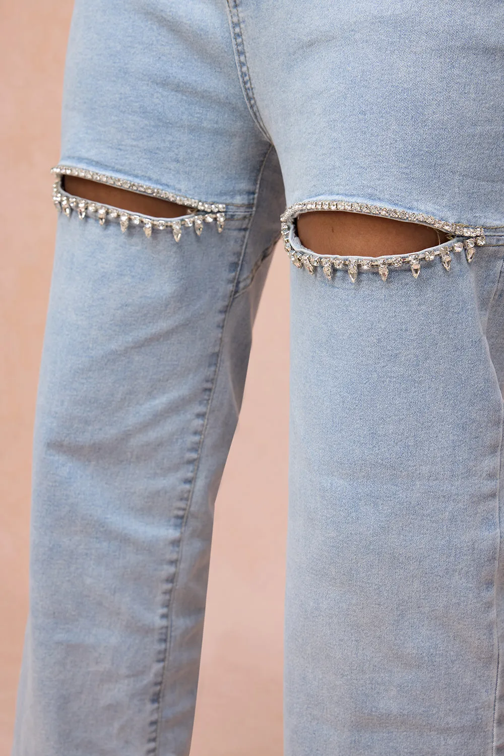 Aria Blue Rhinestone Cut-Out Jeans