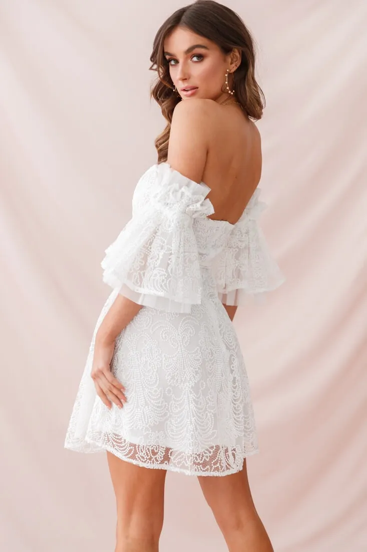 Arna Bell Sleeve Embroidery Dress White