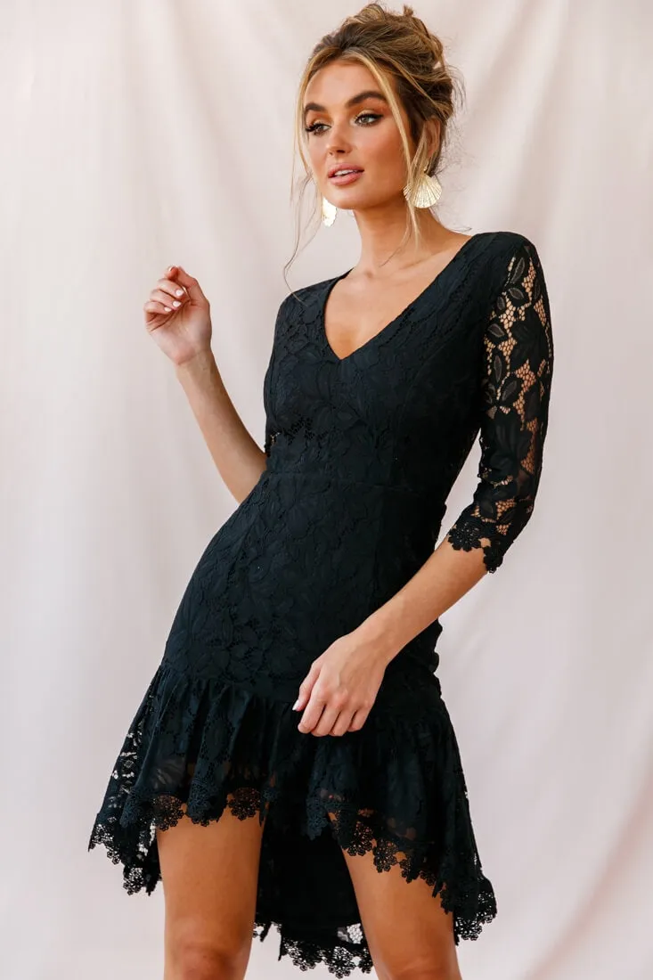 Aurora Lace High-Low Hem Dress Black