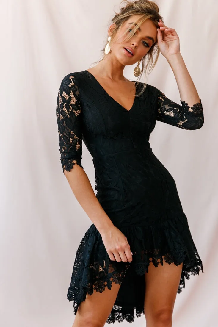 Aurora Lace High-Low Hem Dress Black