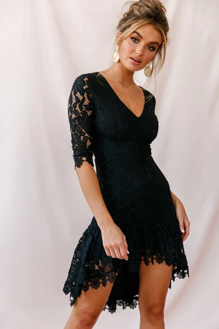 Aurora Lace High-Low Hem Dress Black