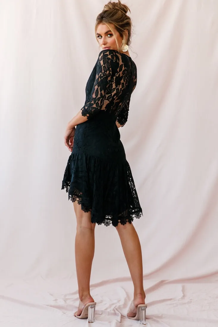 Aurora Lace High-Low Hem Dress Black