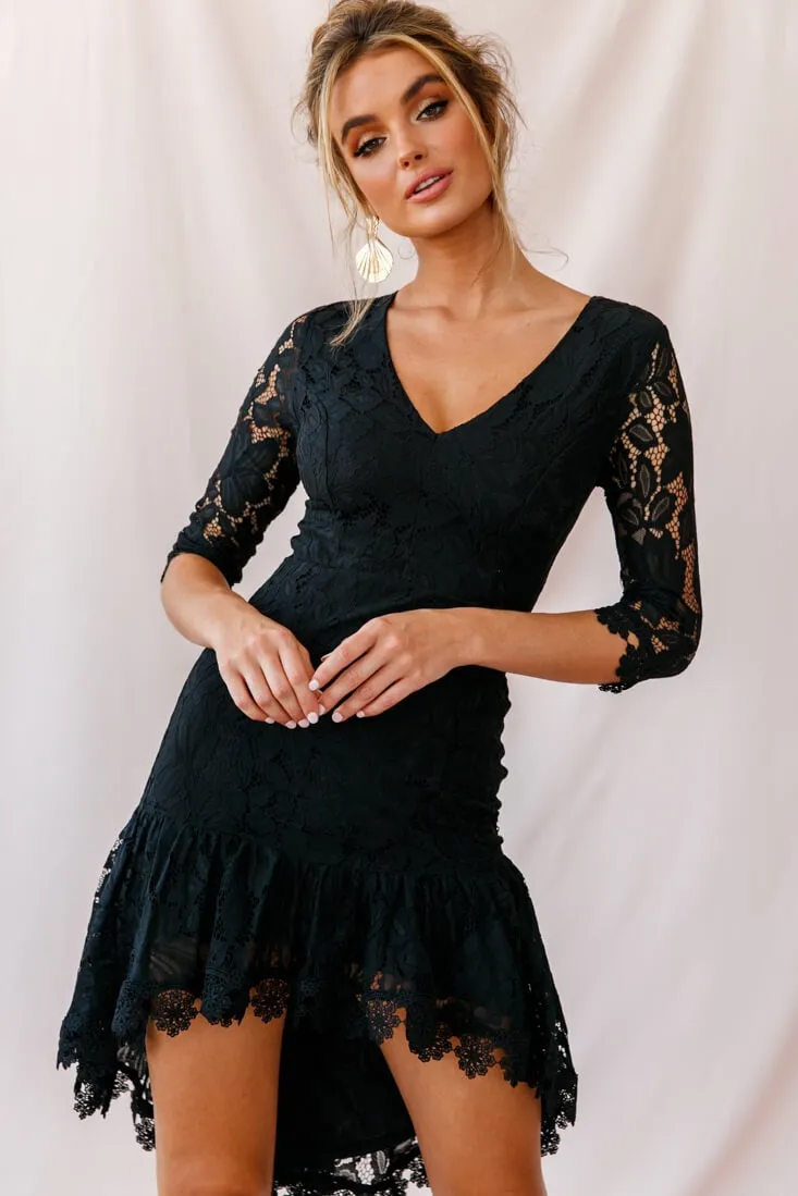 Aurora Lace High-Low Hem Dress Black