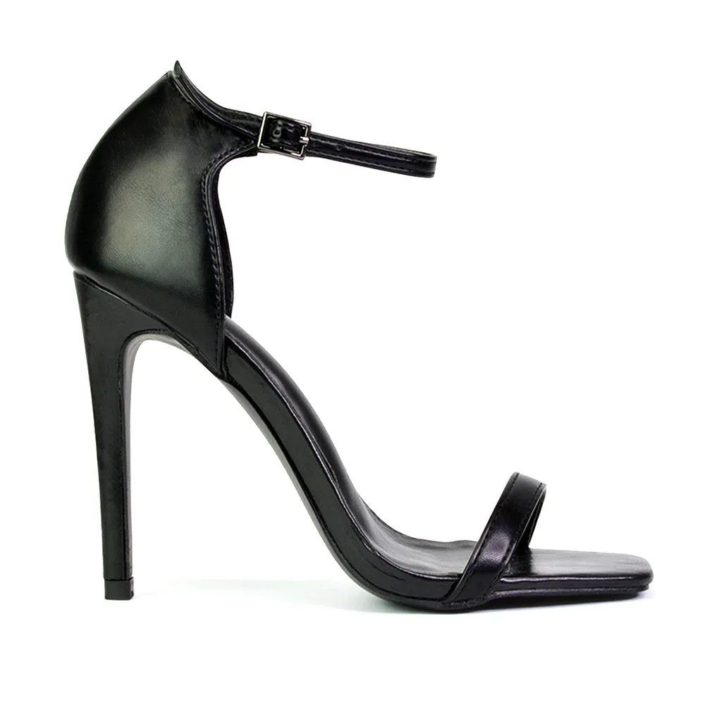 Bambi Square Toe Party Stiletto High Heel Strappy Sandals in Black