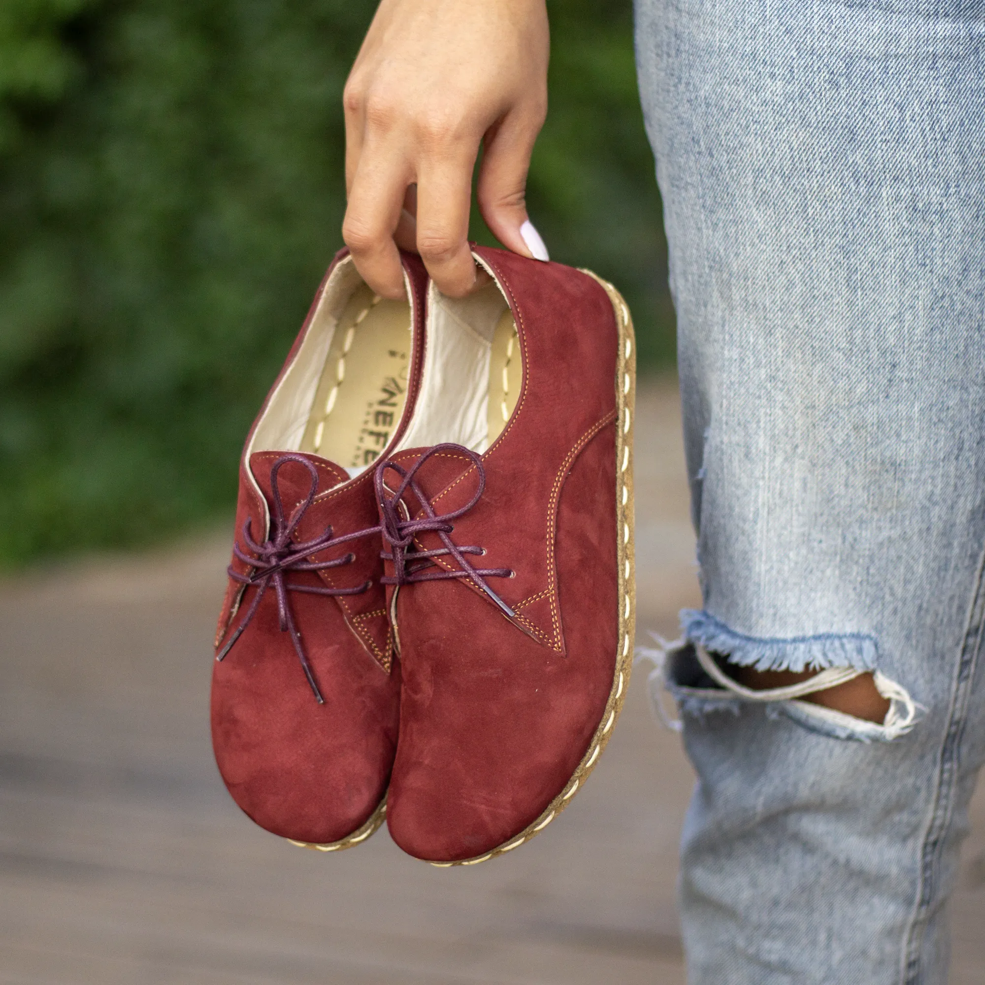 Barefoot Oxford Shoes Women - Laced Burgundy