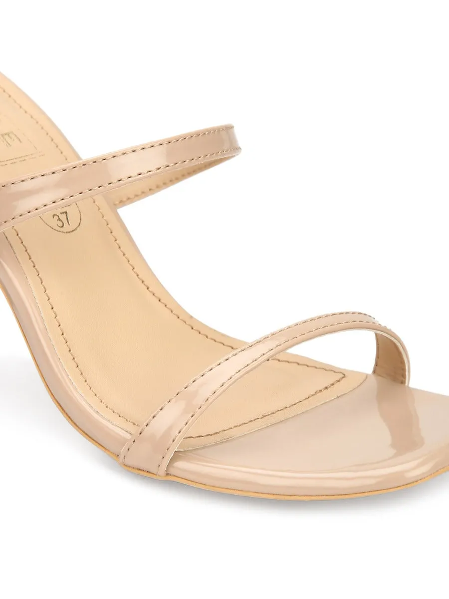 Beige Patent Slim Strap High Heel Mules