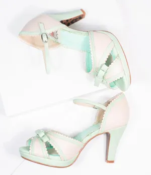 Bettie Page Mint & Beige Peep Toe Sue Heels