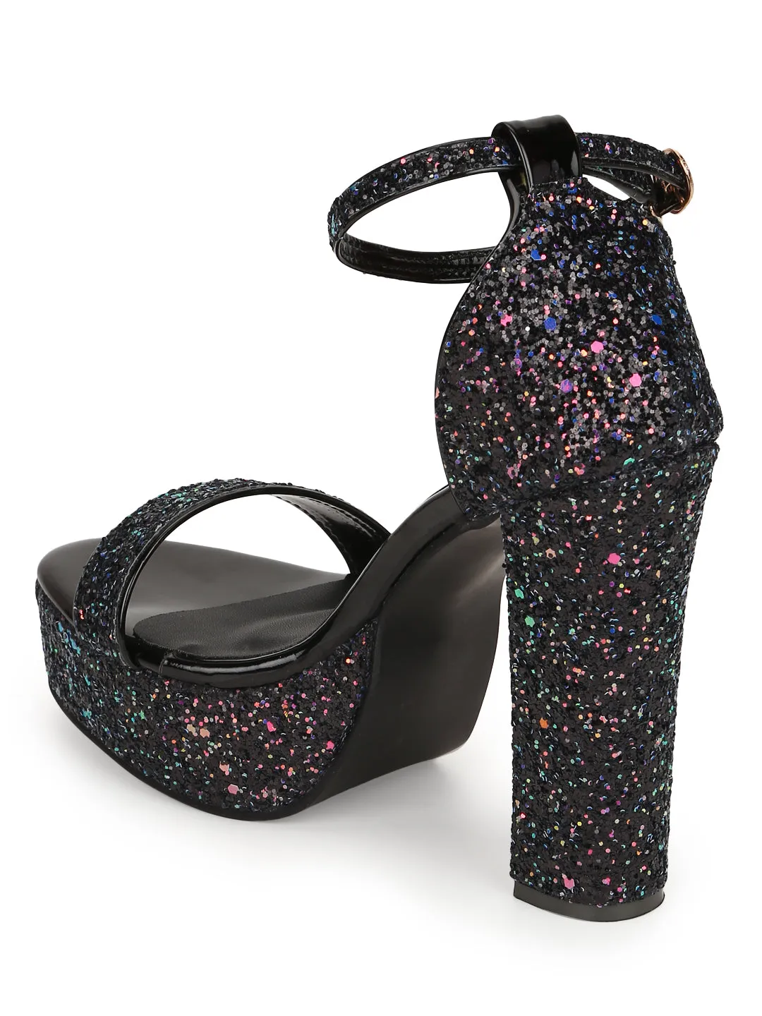 Black PU Glitter High Platform Block Heels (TC-SLC-S-14-BLK)