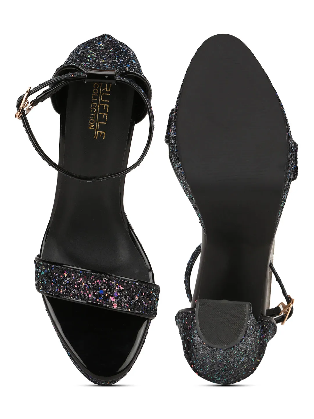 Black PU Glitter High Platform Block Heels (TC-SLC-S-14-BLK)