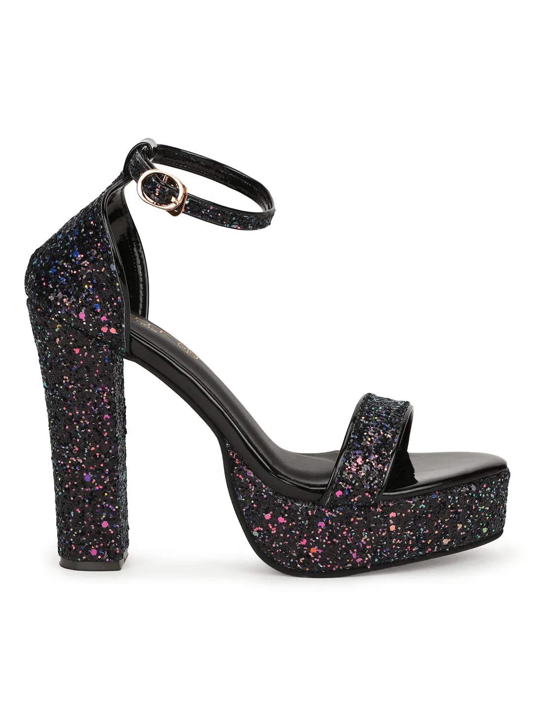 Black PU Glitter High Platform Block Heels (TC-SLC-S-14-BLK)