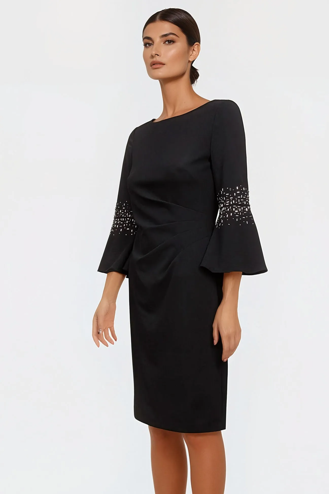 Black Sparkle Bell Sleeve Dress