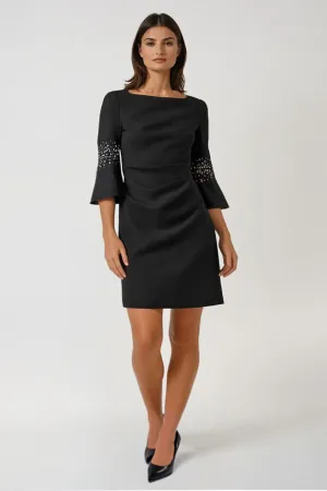 Black Sparkle Bell Sleeve Dress