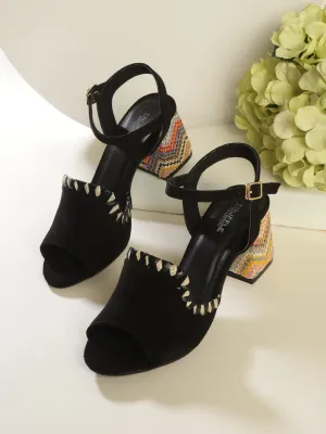 Black Suede Block Sandals (TC-A3178-BLK)