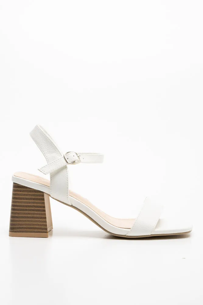 Block Heel Square Toe White