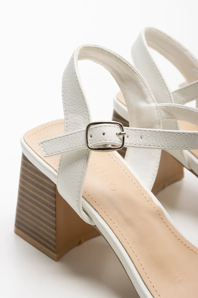 Block Heel Square Toe White