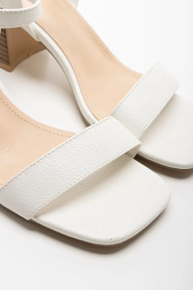 Block Heel Square Toe White