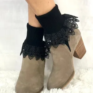 BLOSSOM  lace cuff socks - black