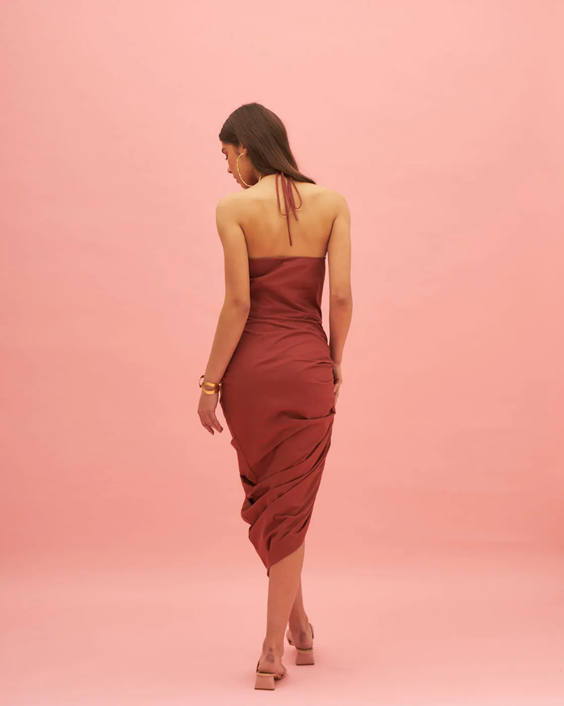 BOAT ORCHID GATHERED MIDI DRESS