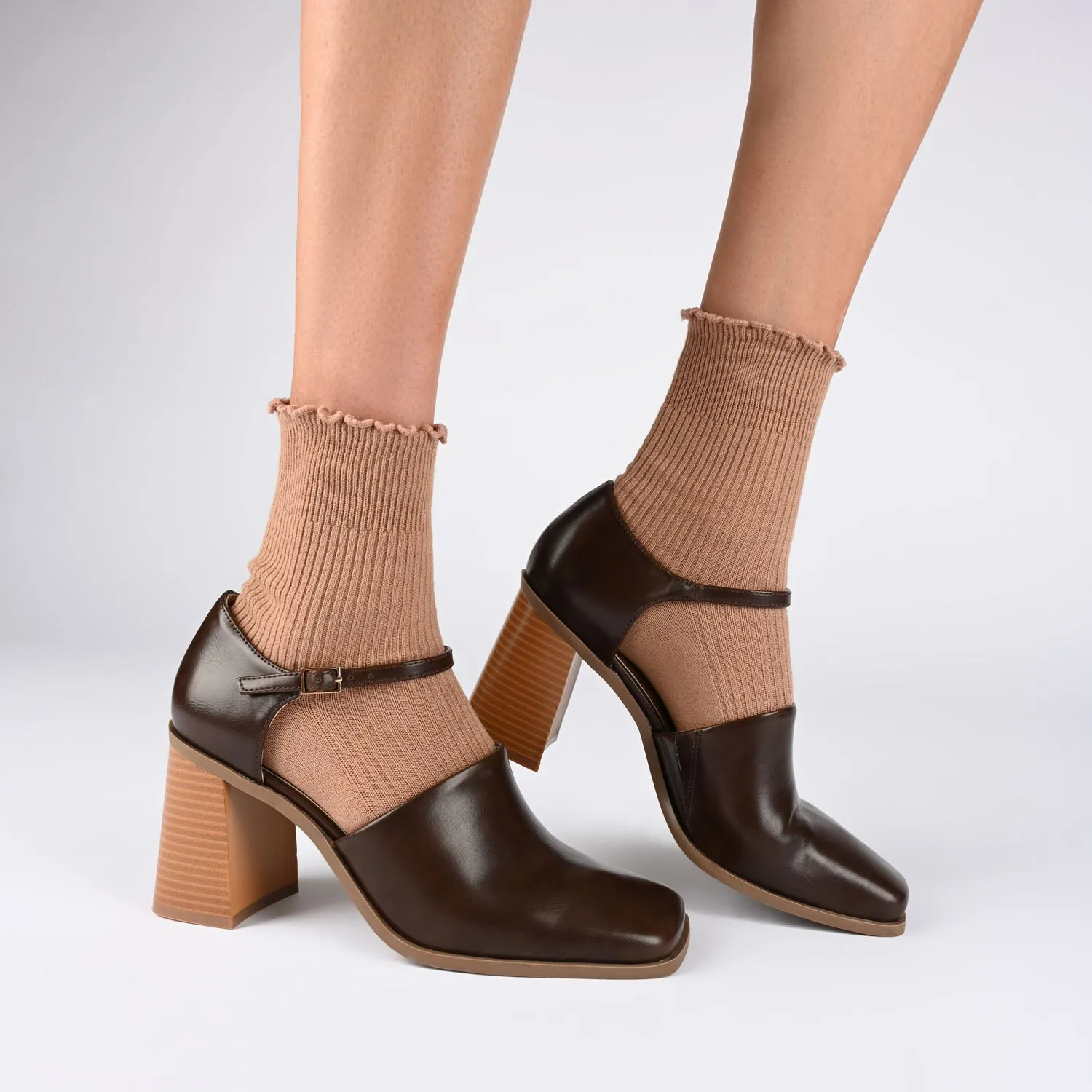 BOBBY LOAFER BLOCK HEELS IN FAUX LEATHER