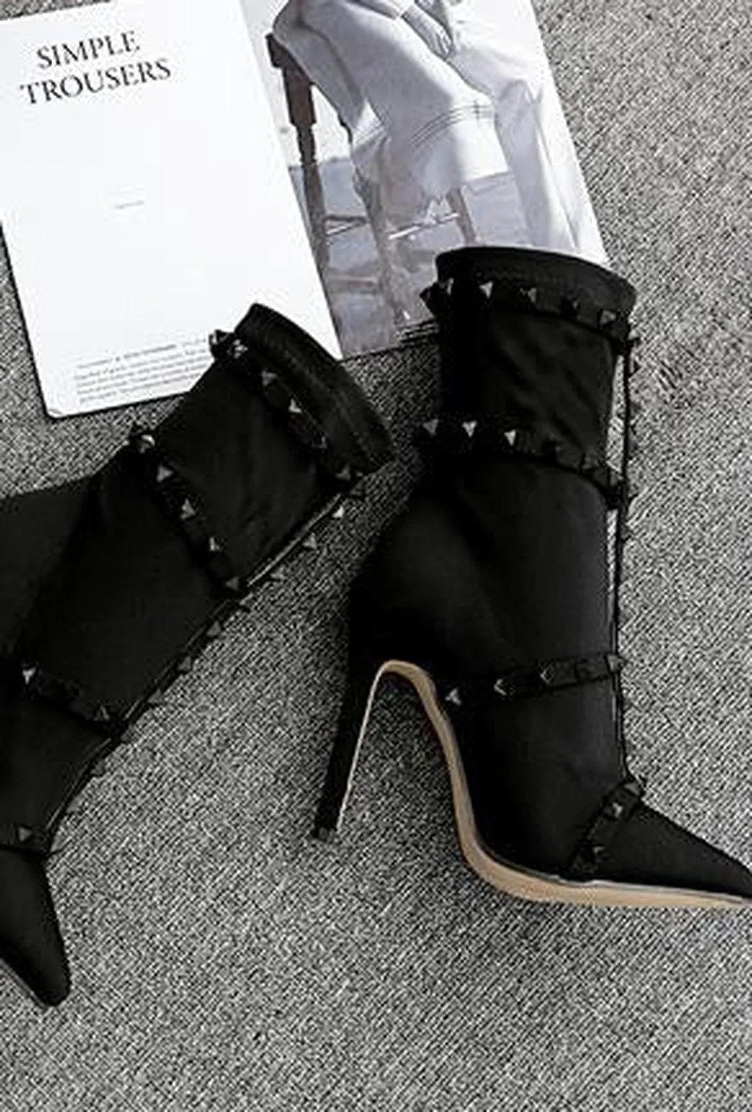 BONITA - STUDDED SOCK ANKLE HEELS