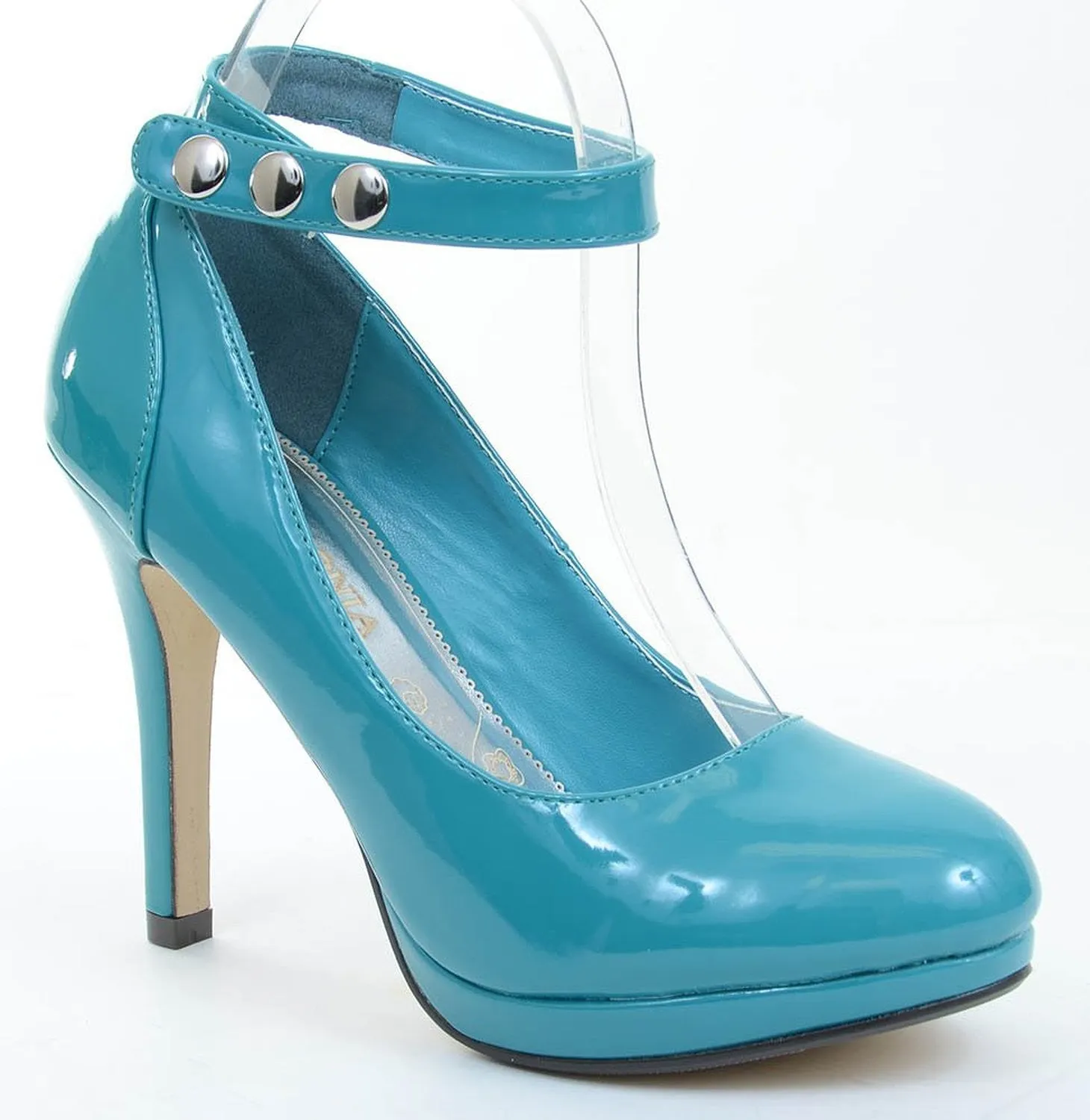 Bright Pink or Teal Patent Ankle Strap Heel Platform Pumps