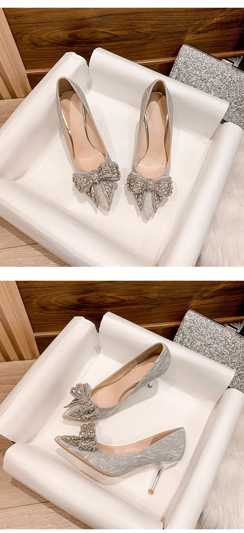 Butterfly Knot Sequin Crystal Heels