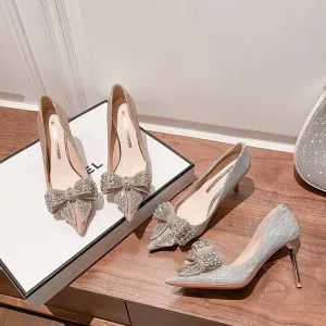 Butterfly Knot Sequin Crystal Heels