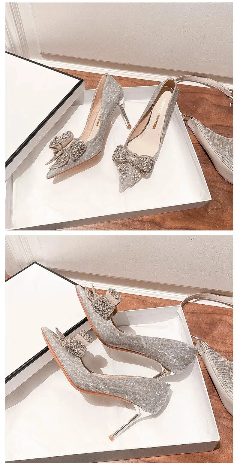 Butterfly Knot Sequin Crystal Heels