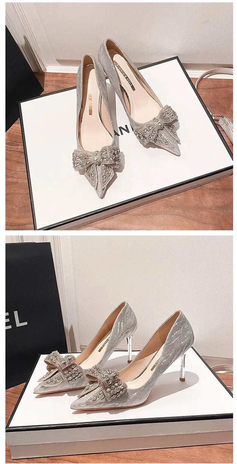 Butterfly Knot Sequin Crystal Heels