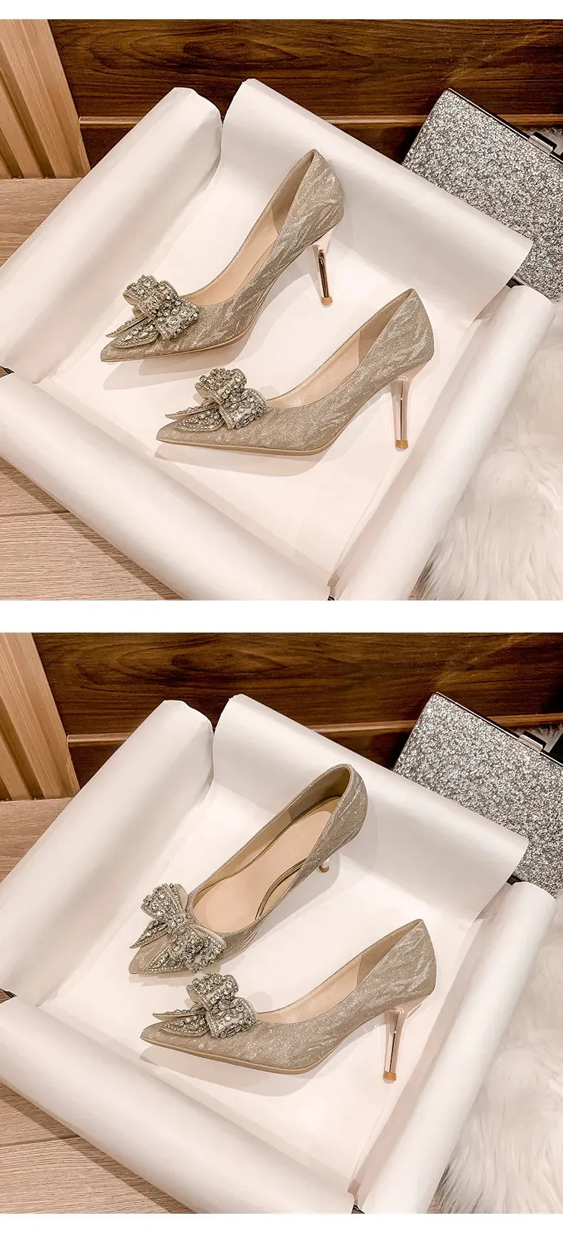 Butterfly Knot Sequin Crystal Heels