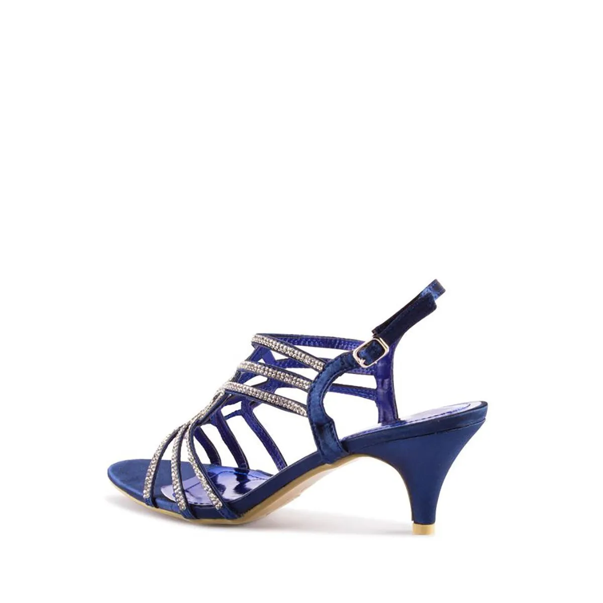 CASSANDRA Low Heel Strappy Diamante Open Toe Sling Back Sandal