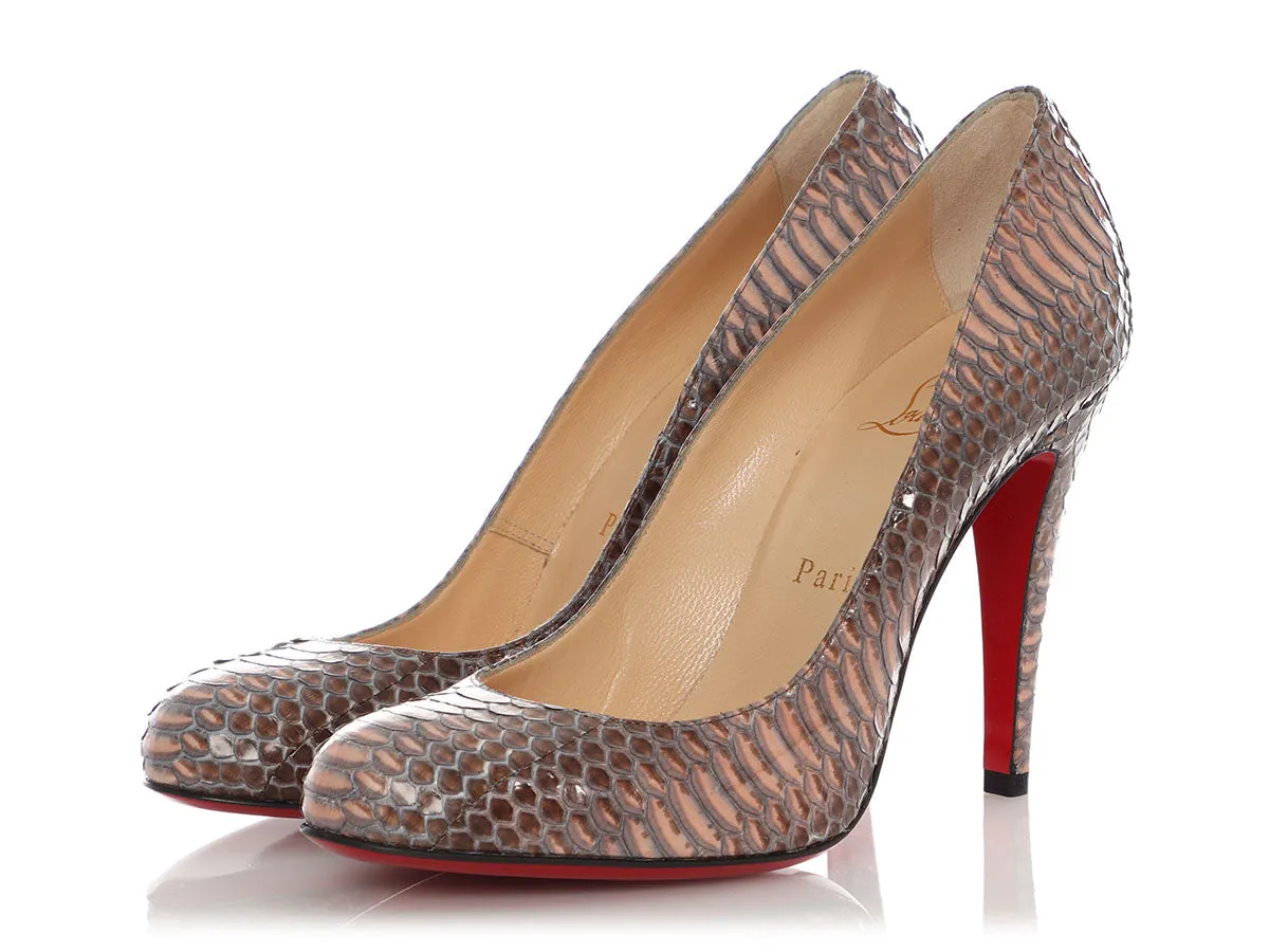 Christian Louboutin Nude Watersnake Ron Ron 100 Pumps