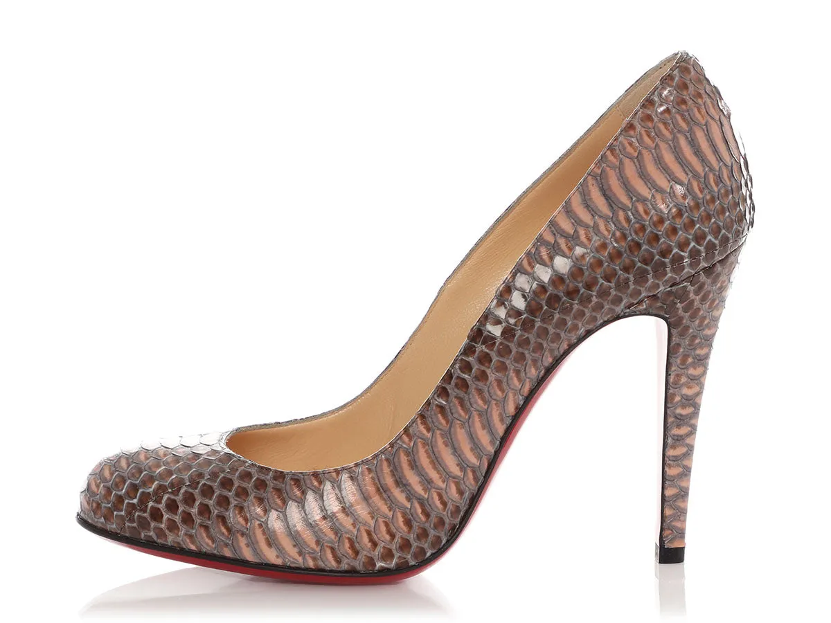 Christian Louboutin Nude Watersnake Ron Ron 100 Pumps