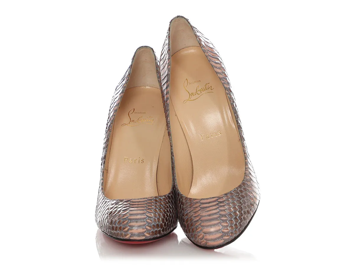 Christian Louboutin Nude Watersnake Ron Ron 100 Pumps