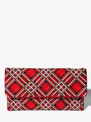 Christmas Plaid Beaded Clutch