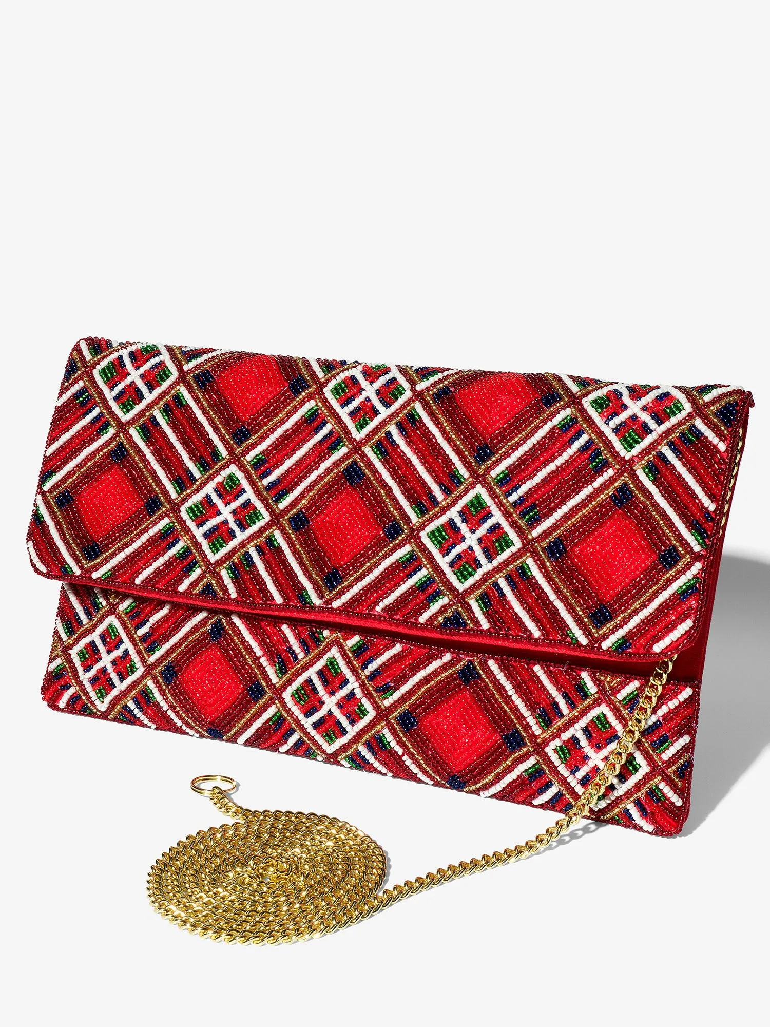 Christmas Plaid Beaded Clutch