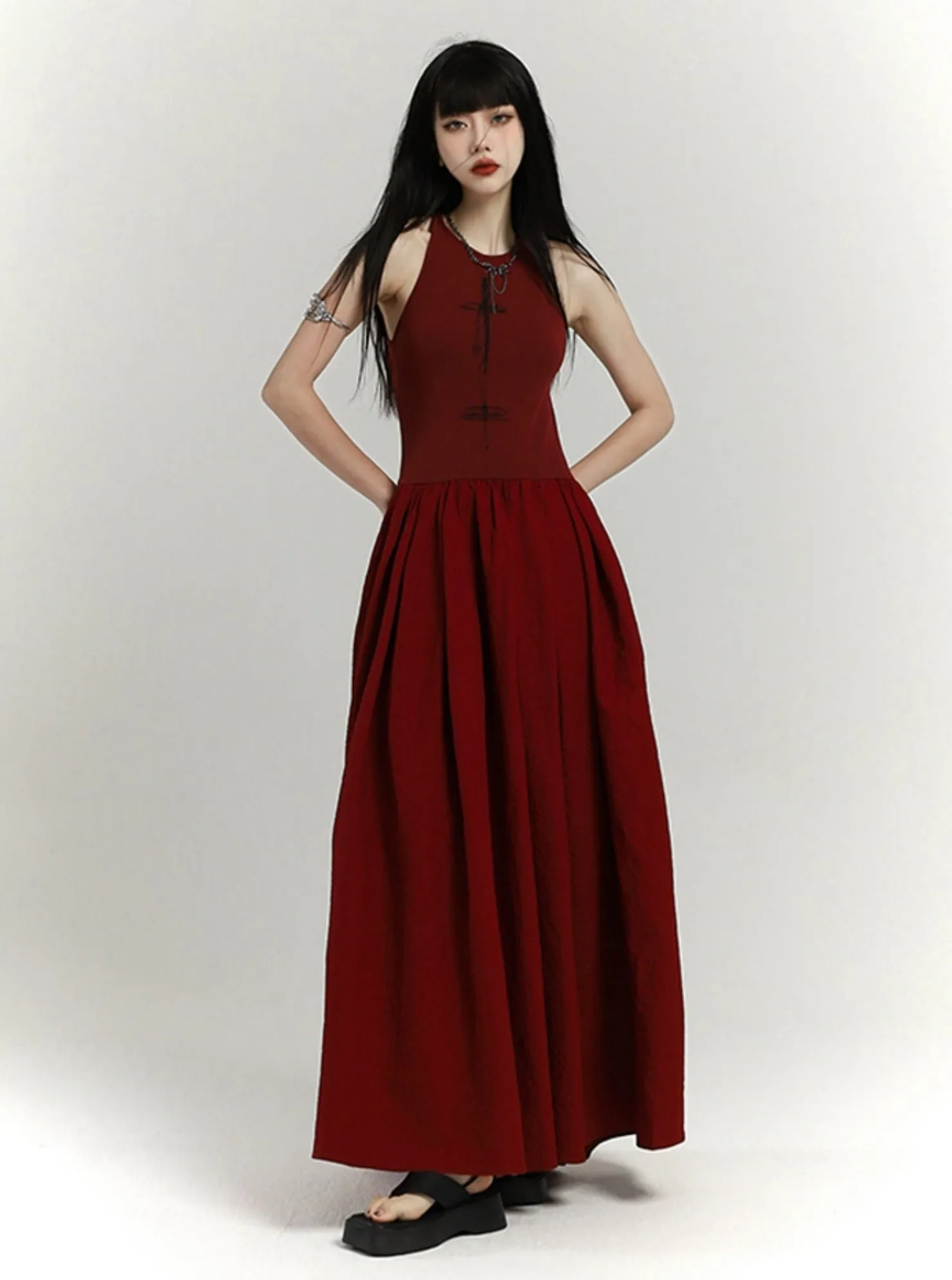 Crimson Elegance Maxi Dress