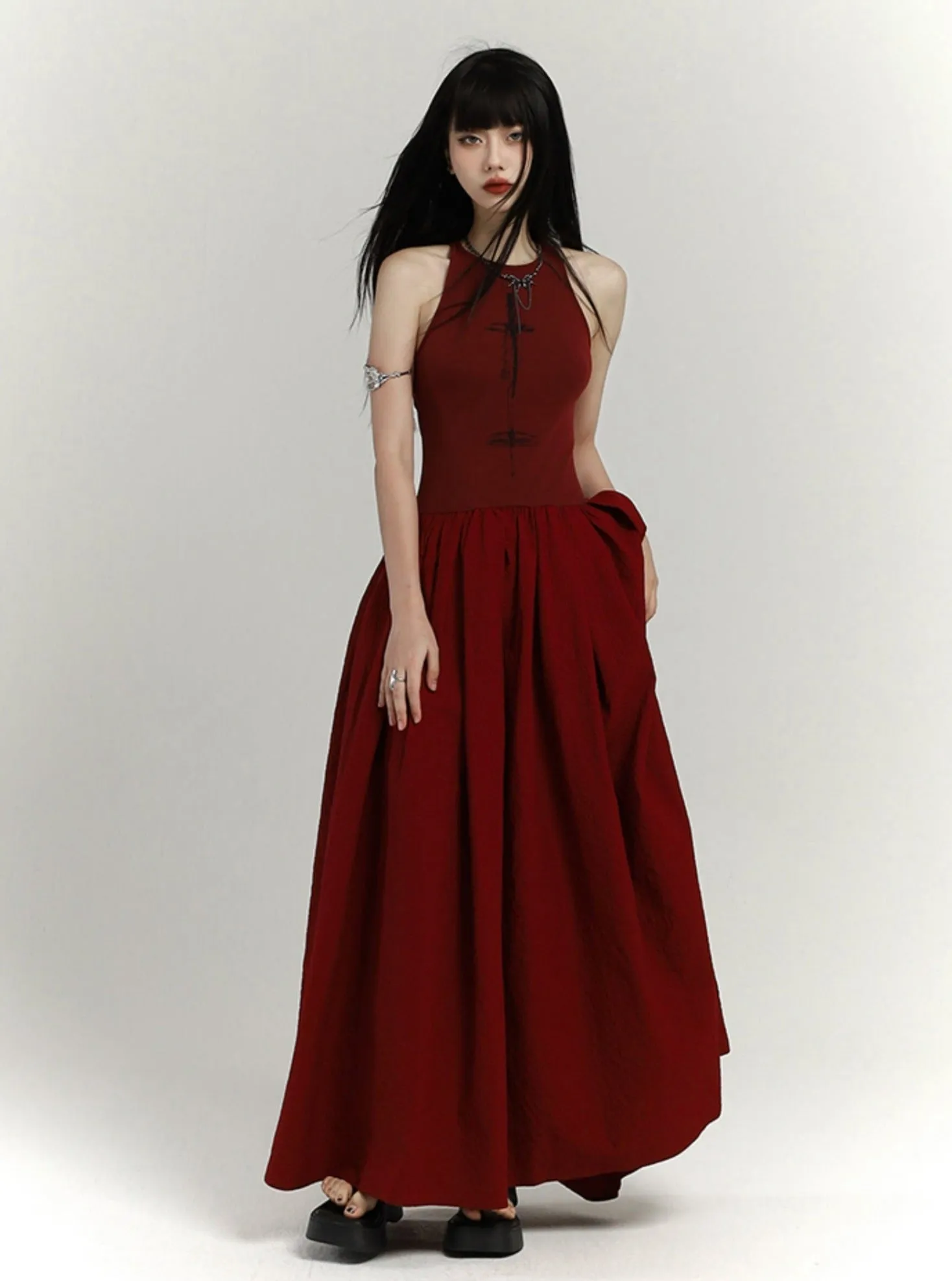 Crimson Elegance Maxi Dress