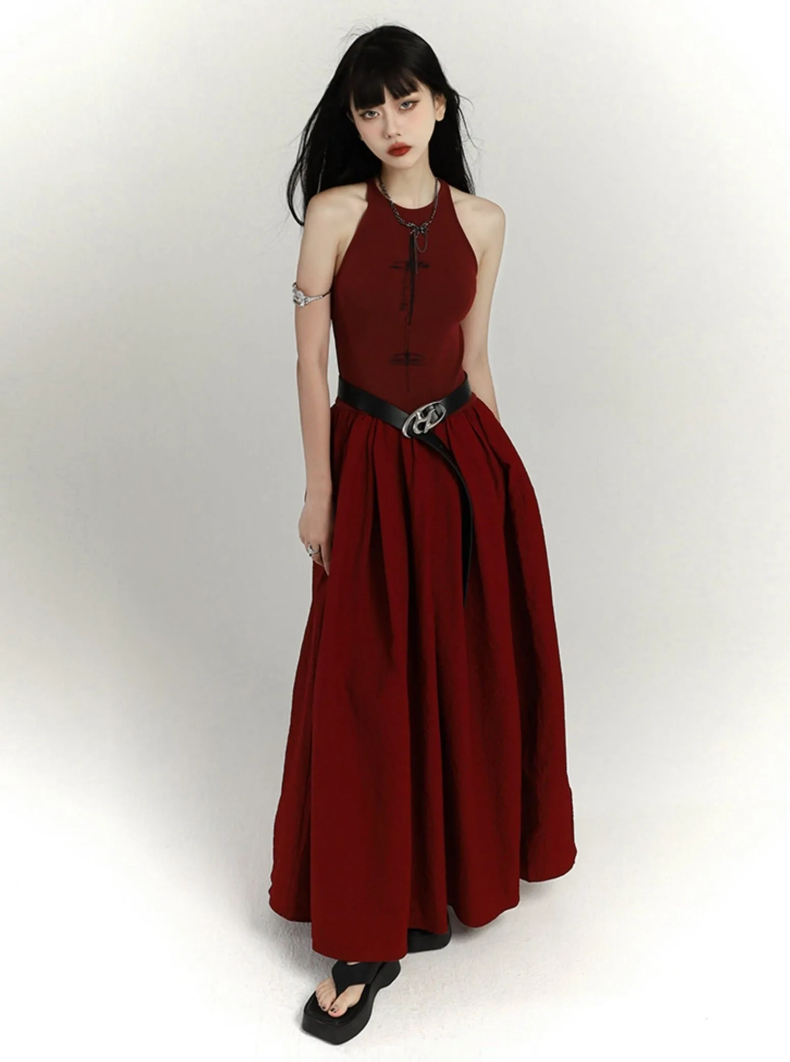 Crimson Elegance Maxi Dress