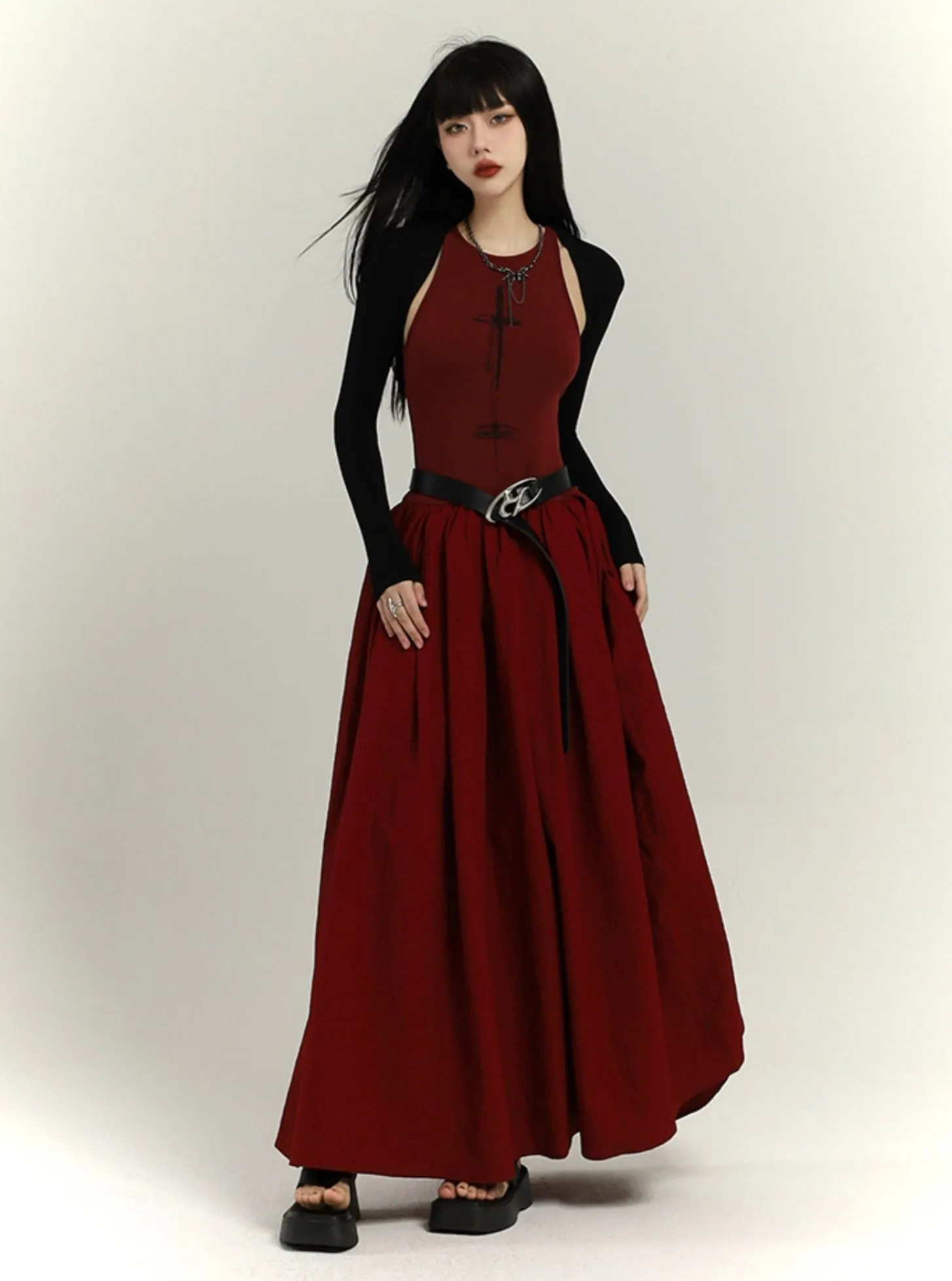 Crimson Elegance Maxi Dress