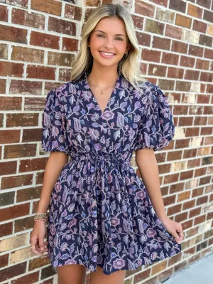 Daphne Dress (Navy Cactus Flower)